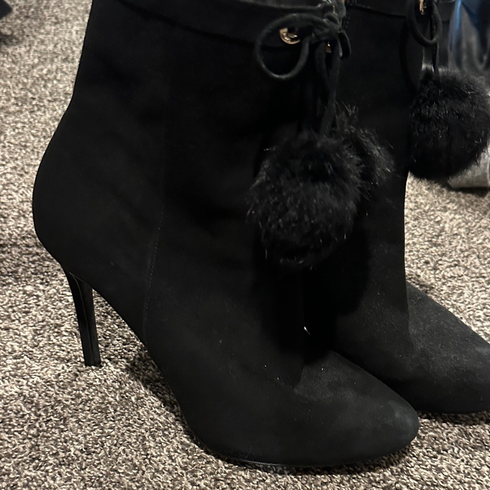 Michael Kors Black Heeled Boots with Pom Poms - Picture 3 of 4